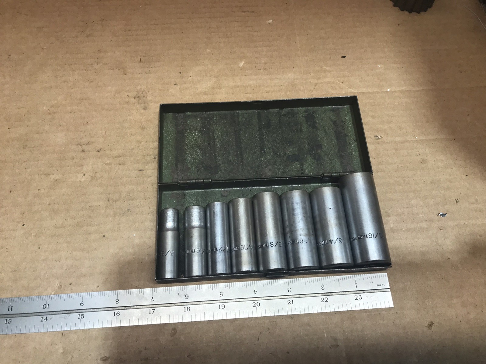 Vintage Thorsen 626j thru 612jx – 3/8″ Drive 8 pcs Deep Socket Set – USA