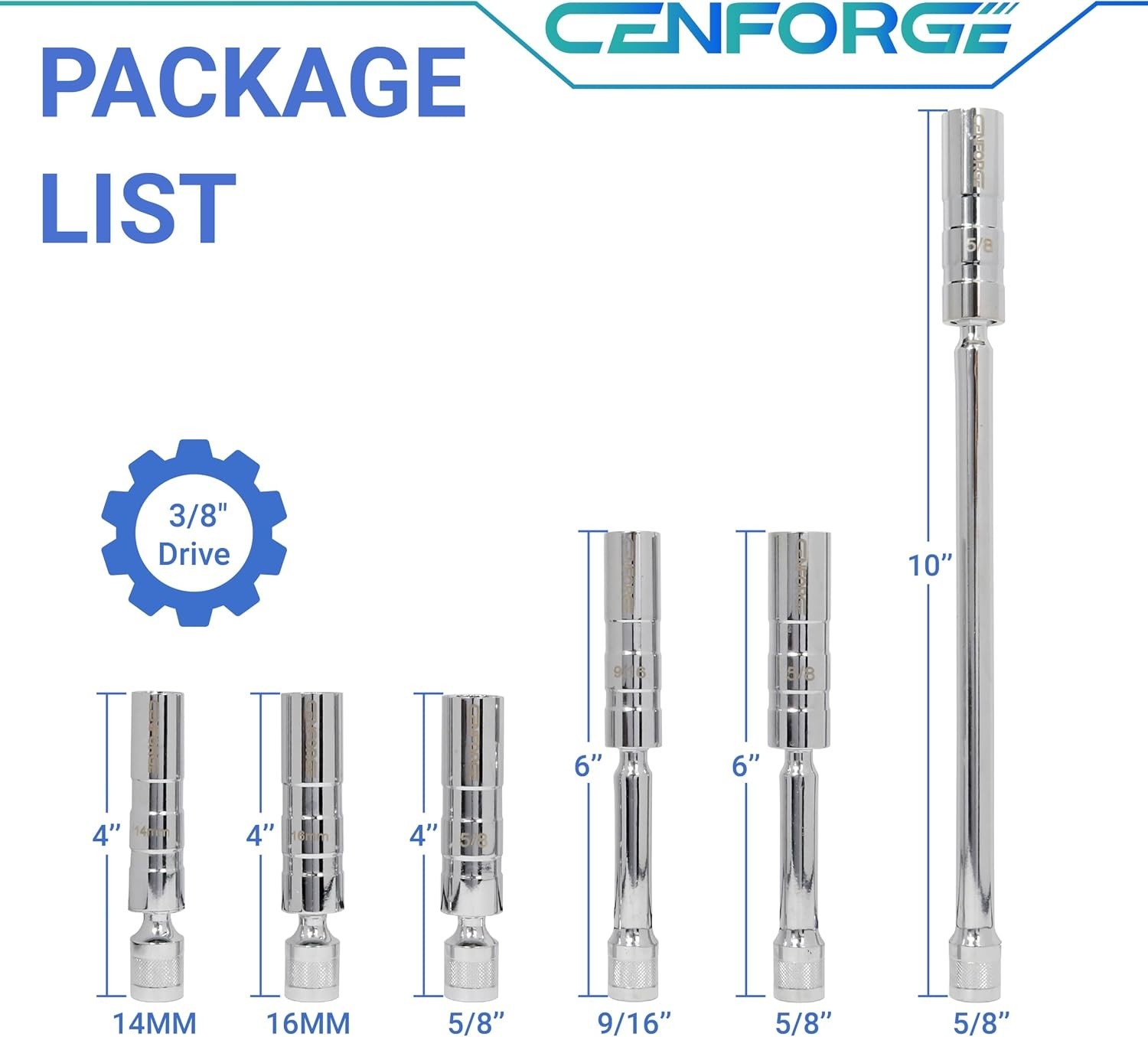 Cenfoge 6-PC Magnetic Swivel Spark Plug Socket Set, Includes 9/16-Inch, 5/8-I…