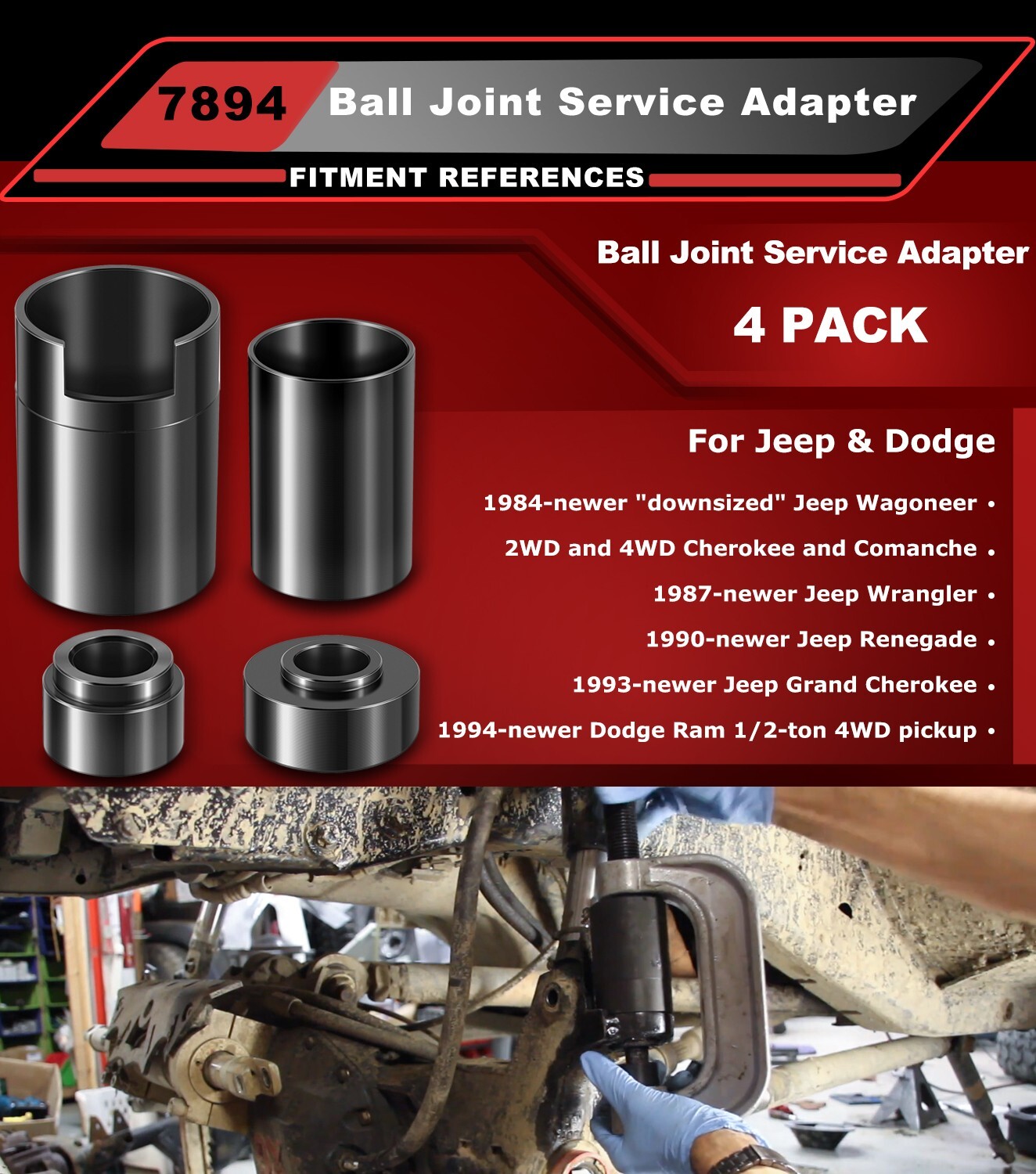 For Jeep & Dodge Ball Joint Service Adapter, 4PCS Upper Lower Ball Joint Press😎