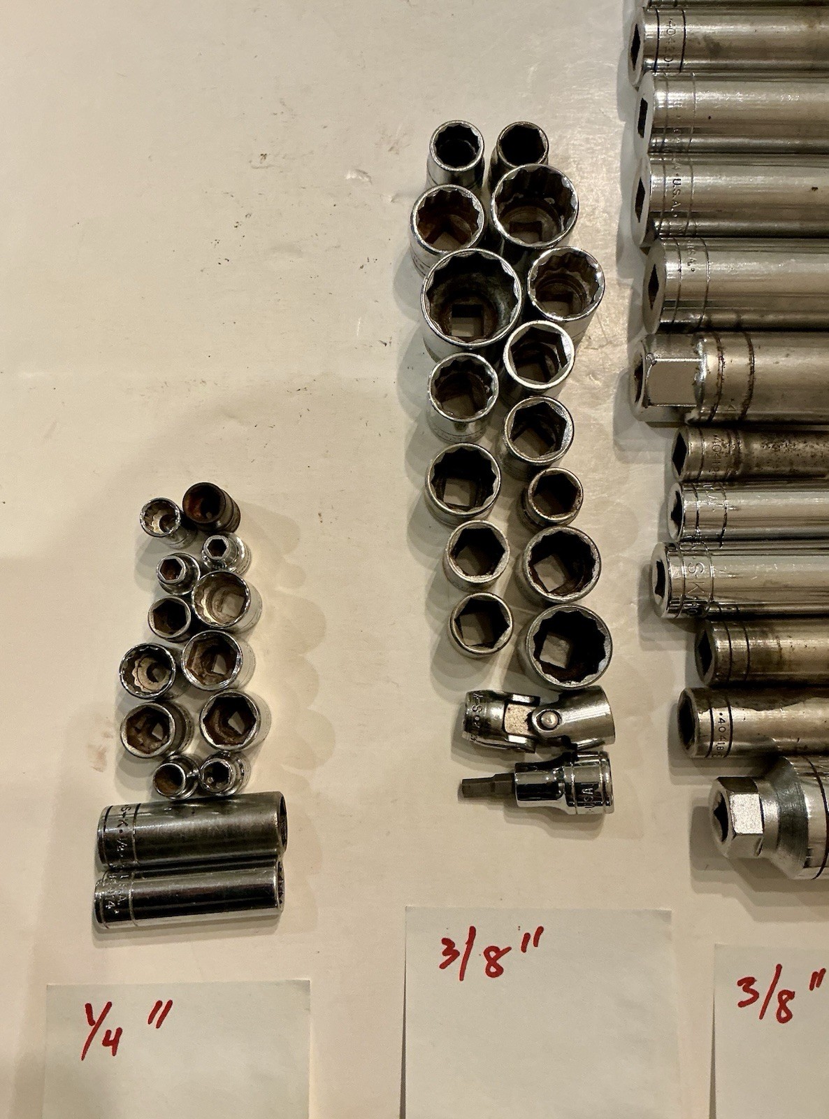 S-K Sockets, Lot Of 105 Sockets, `1/4, 3/8 & 1/2” Drive, Standard, Deep, Impact