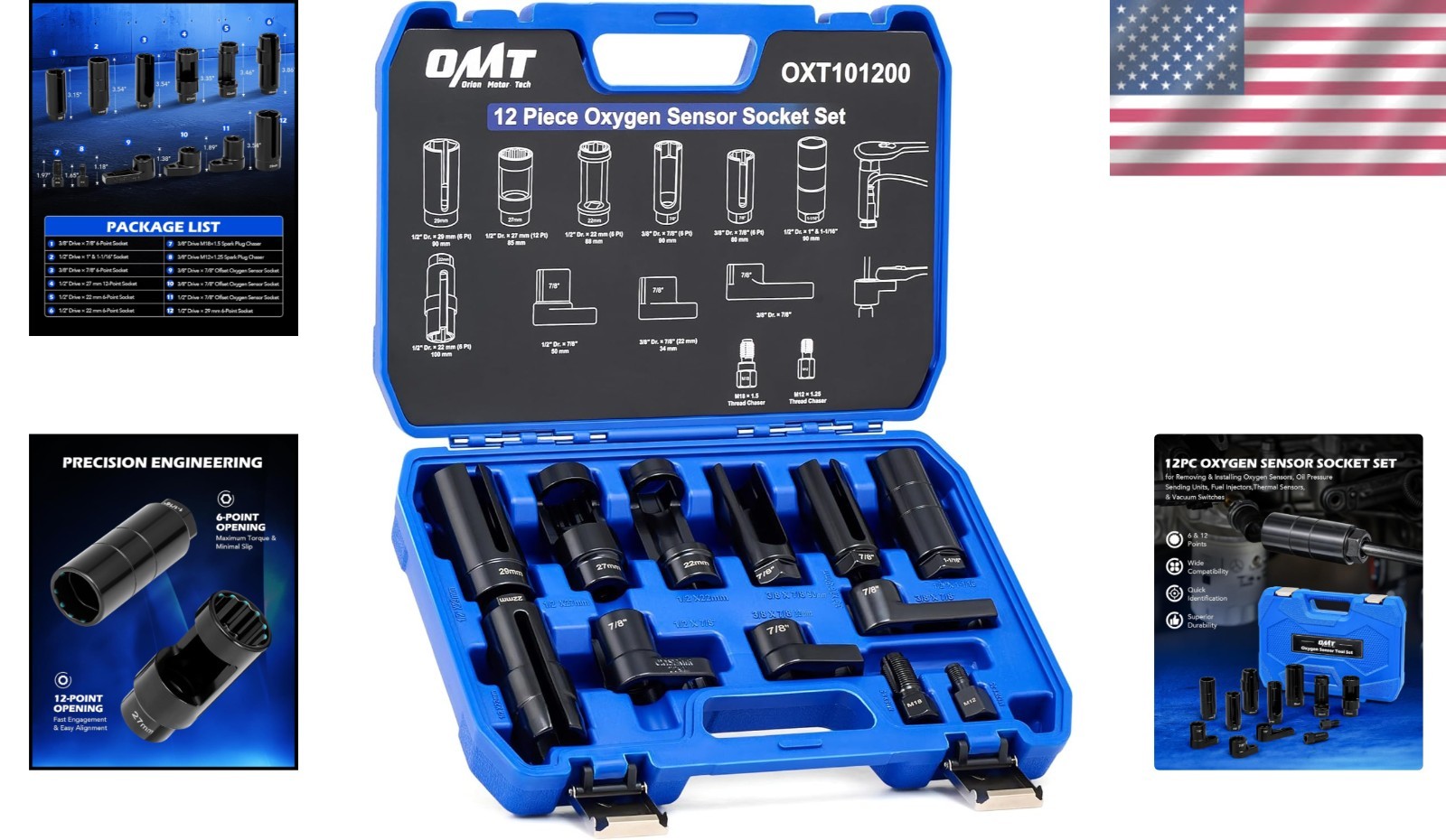 Heavy Duty 12pc O2 Sensor Socket Set Pro Removal Tool Kit 22mm 7/8″