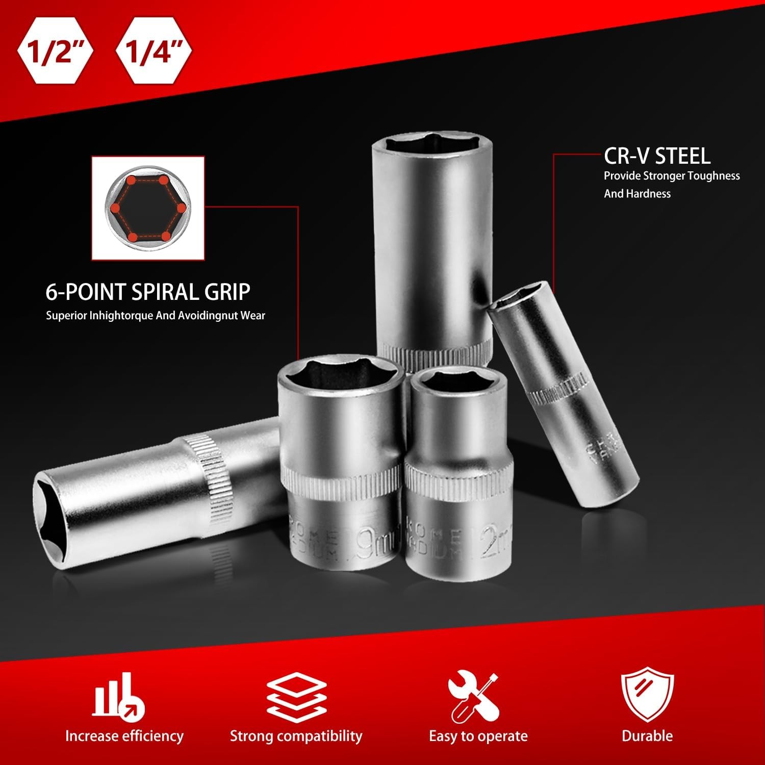 XHTT 94 Piece Tools For Mechanics,Metric And Standard 1/4,1/2 Socket Black