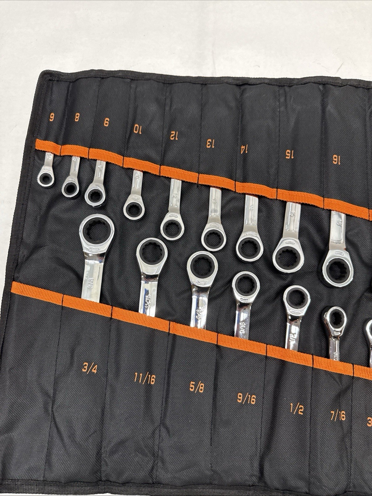 22pc Combination Ratcheting Wrench Set Metric MM Standard SAE