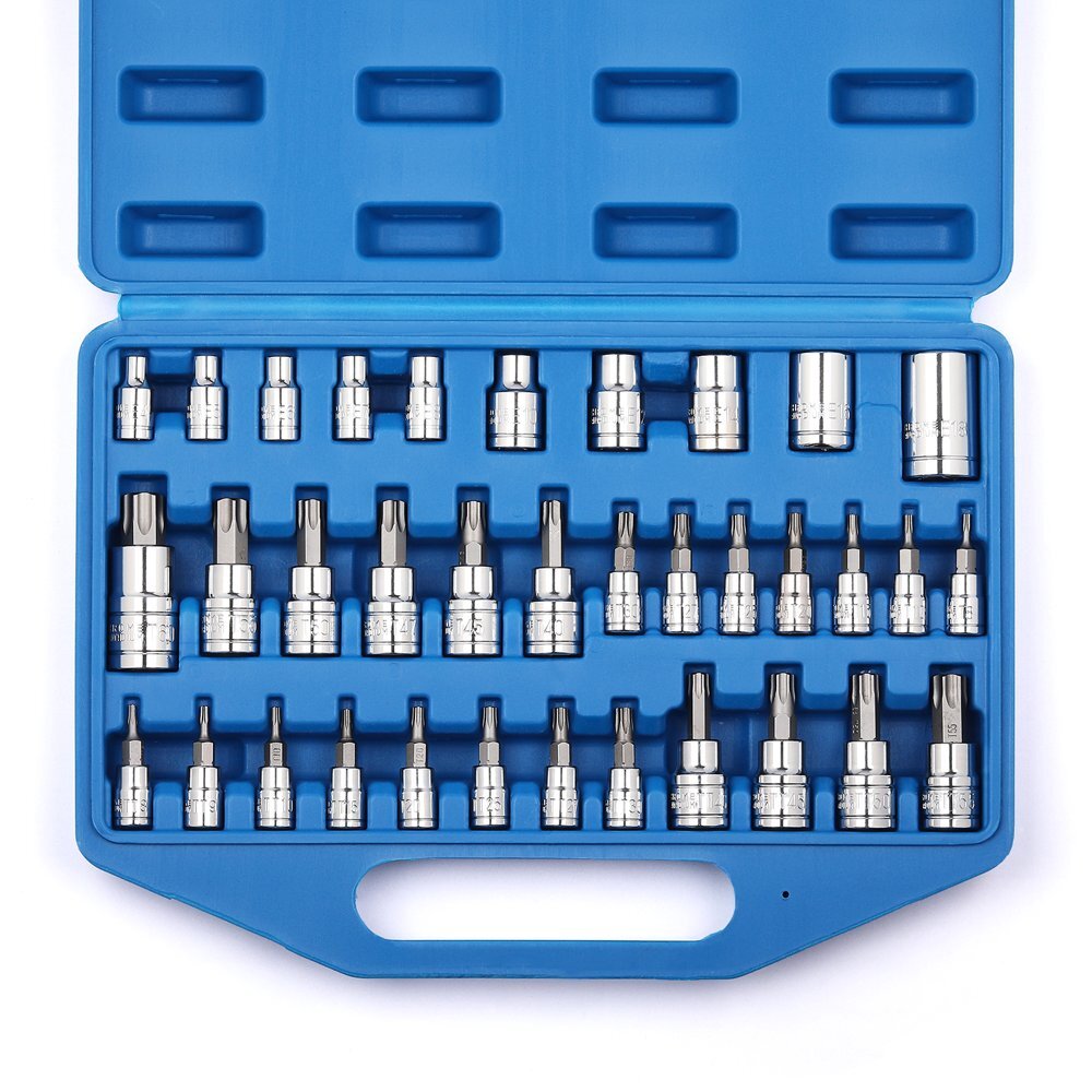 CASOMAN 35pc Master Star Torx Bit Socket and External Torx Socket Set CR-V Steel