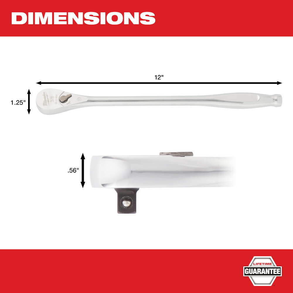 Milwaukee 48-22-9037 3/8″ Dr. 12in. Extended Ratchet w/ 4 Arc Swing