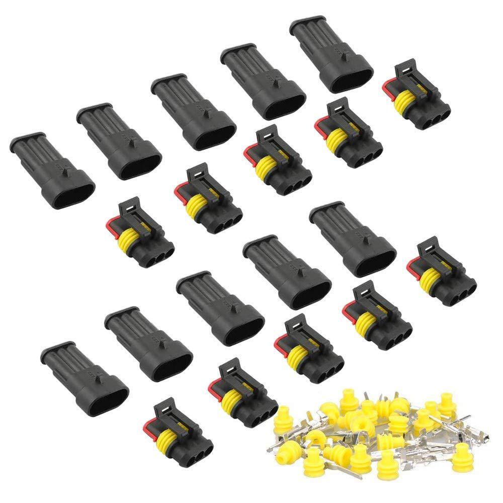 10 Kit 3 Pin Waterproof Electrical Connector Plug Socket Kit, Car Wire Insulated
