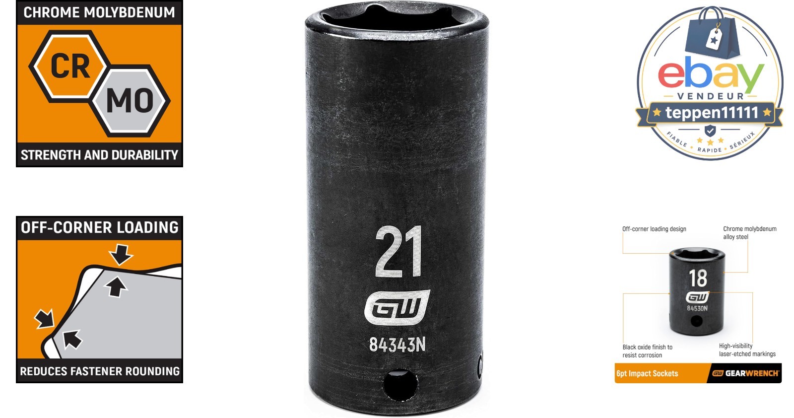 3/8″ Drive Deep Impact Socket 21mm 6 Point