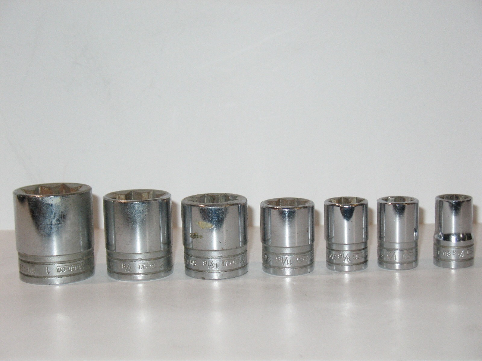 Snap-on Tools USA 1/2″ Drive 1″ 7/8″ 13/16″ 11/16″ 9/16″ 1/2″ 7/16SAE 8pt Socket