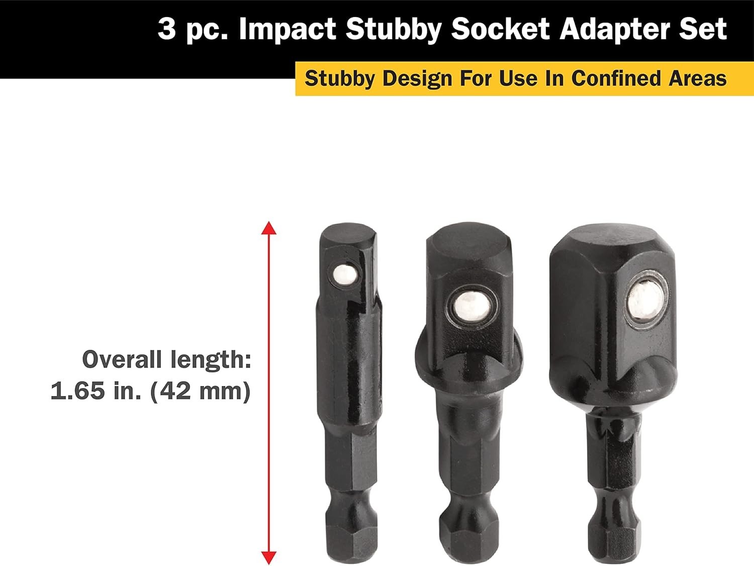 Durable 3-Piece Stubby Impact Socket Adapter Set with Corrosion Resistance