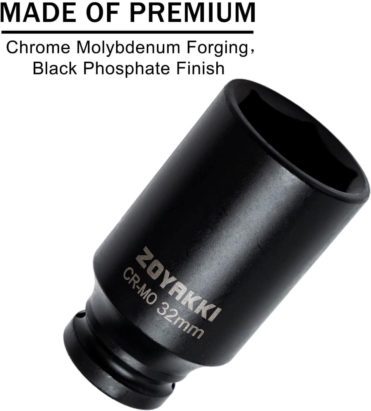 1/2″ Drive x 32 mm Deep 6 PT Impact Socket, CR-MO, 1/2-inch 6 32mm