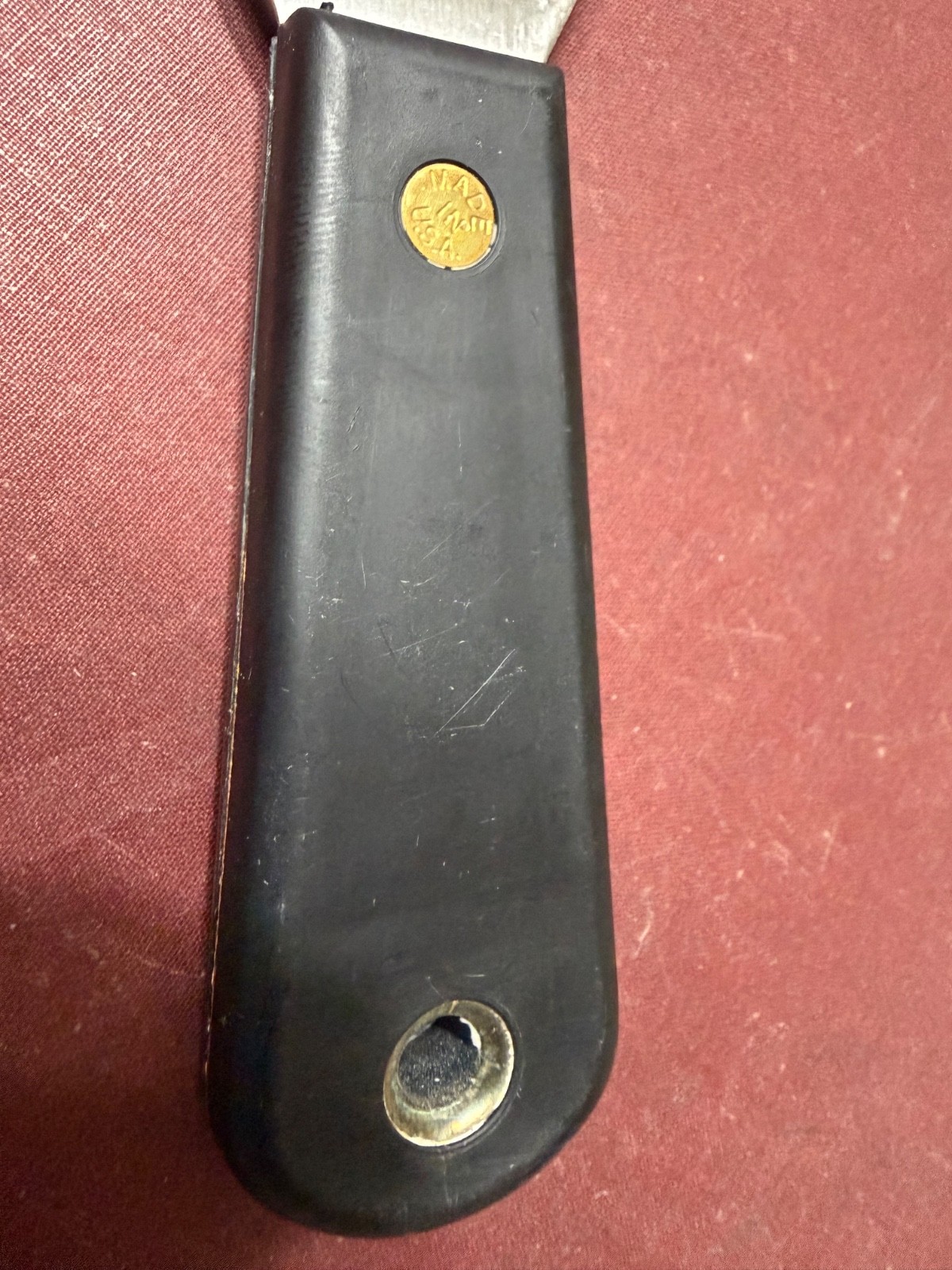 Warner «W» 3″ Flex Knife Scraper, Angled Blade, Black Handle, Brass Pin, USA