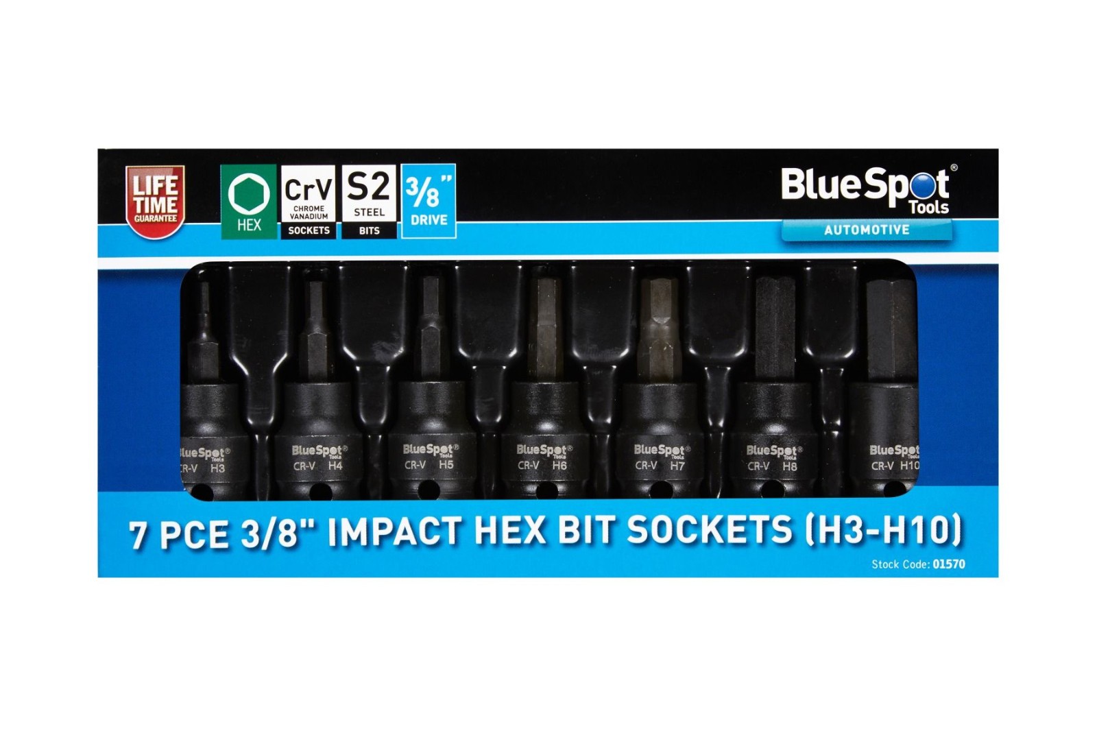 Blue Spot Tools 7 Piece Hex Bit Allen Socket Set 3/8 H3-H10 LIFETIME GUARANTEE