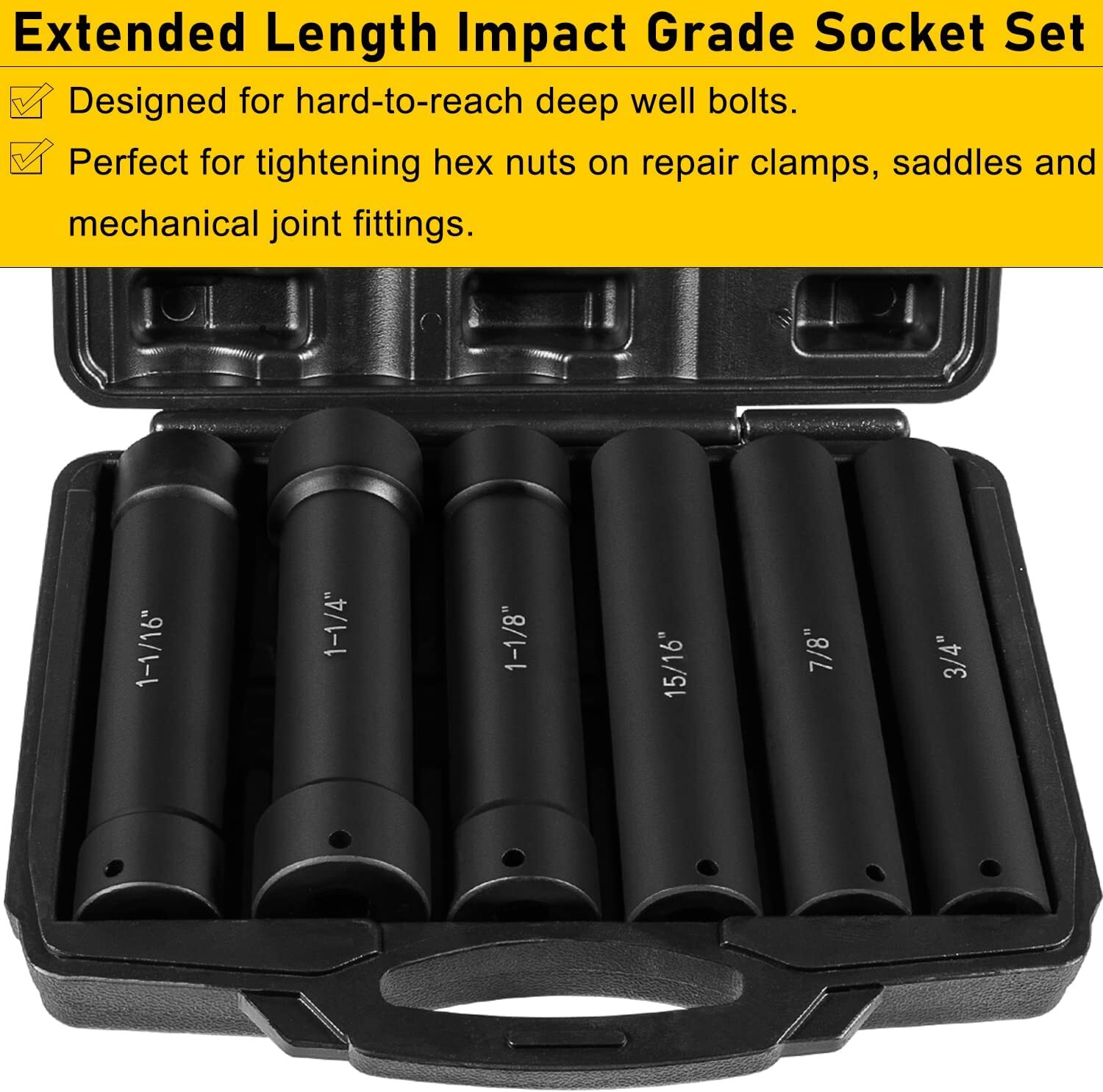 1/2 Inch Drive Heavy Duty Extended Length Extra-Deep Length Impact Socket