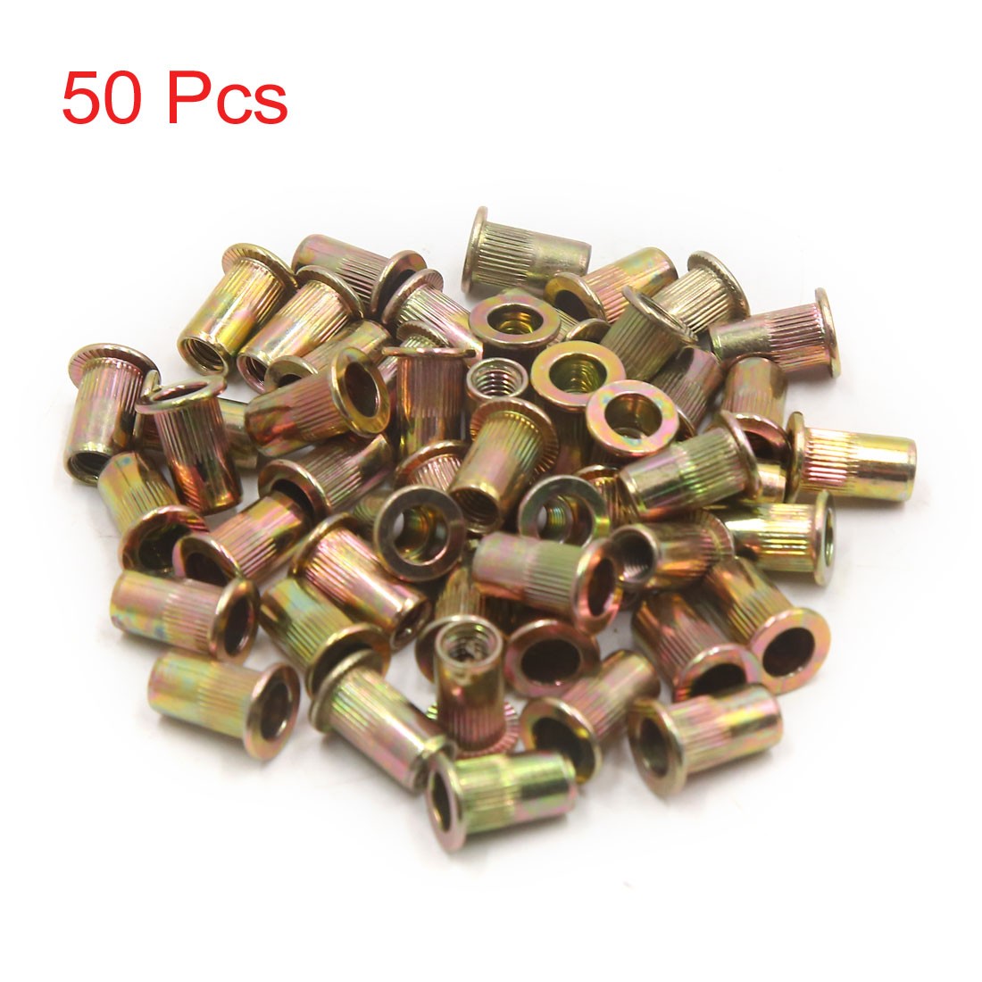 50Pcs M5 Zinc Plated Carbon Steel Car Rivet Nut Flat Head Thread Insert