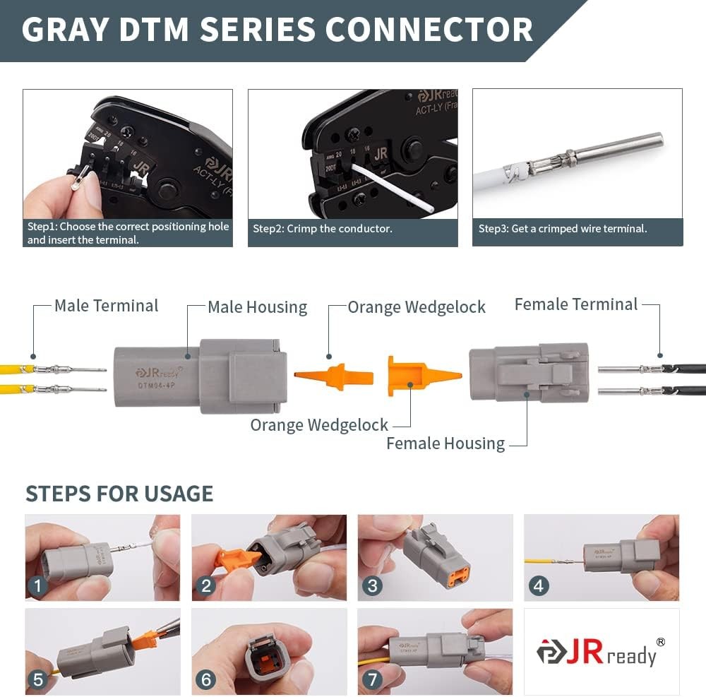 JRready ST6329-12 Deutsch DTM Gray 12 Pin Connector(4 12 PIN (4 Sets), Grey