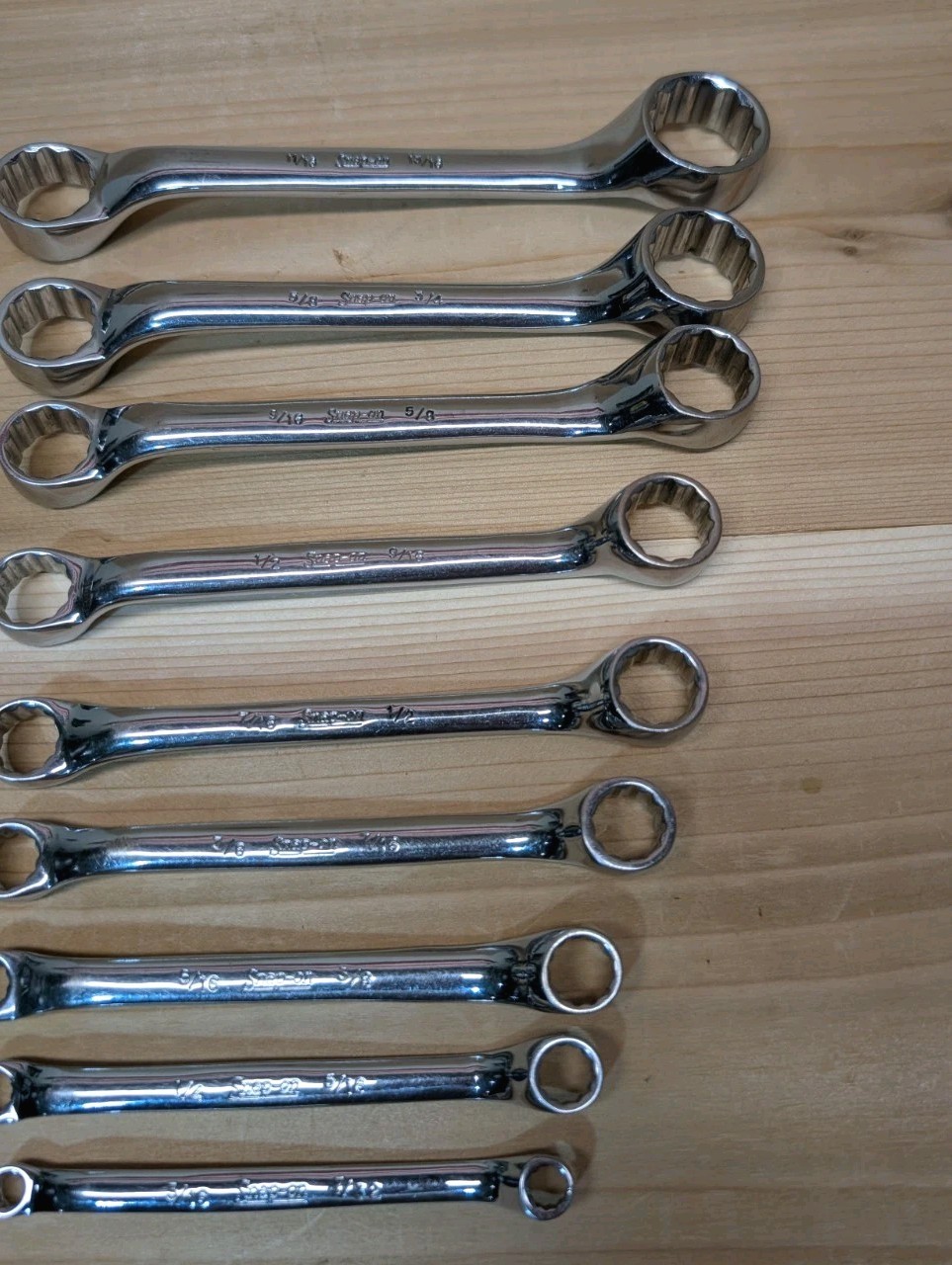Snap-On XS609 9pc 12-Point SAE Flank Short 10° Offset Box Wrench Set Vintage Exc