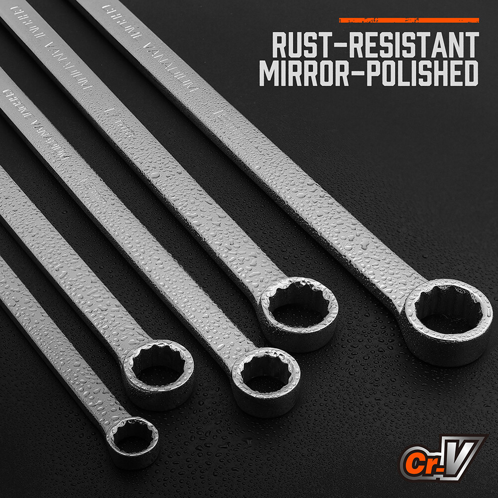 9PC Extra Long Ratcheting Wrench Set Anti-Slip Double Box Spanner Metric 8-22MM