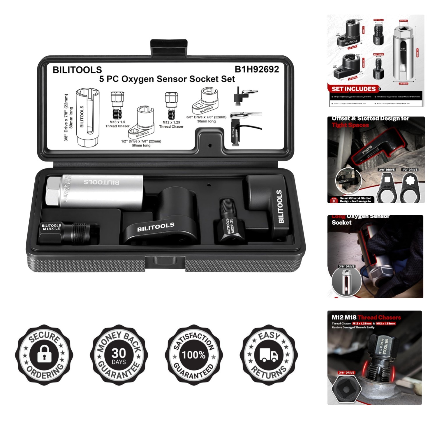 Versatile 5PCS O2 Sensor Set with Thread Chasers – Compatible with Most Vehicles