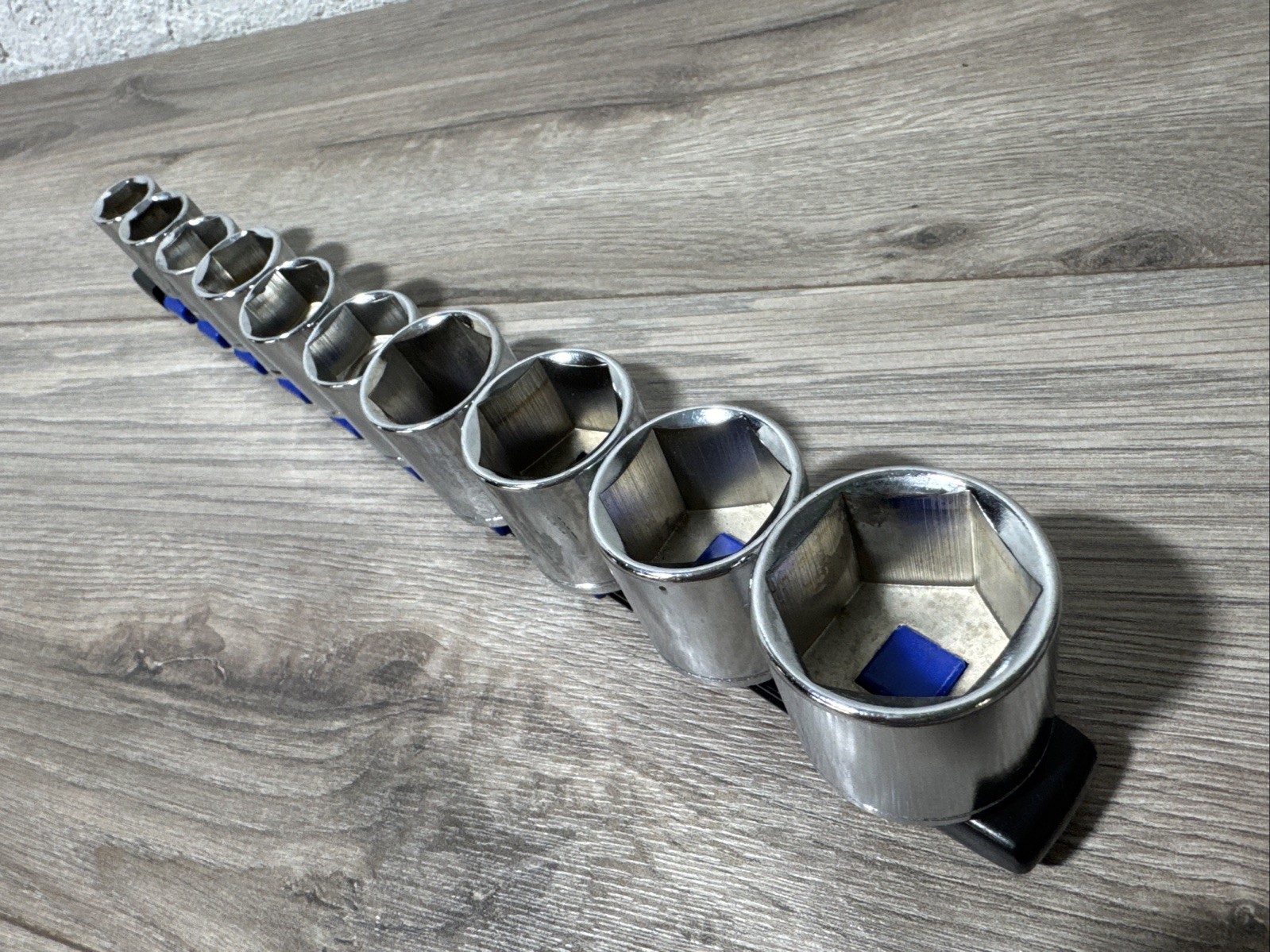 10pc Socket Set Chrome SAE 1/2″ Drive On Snap Rail VGC Free Shipping 1 1/4 -5/8
