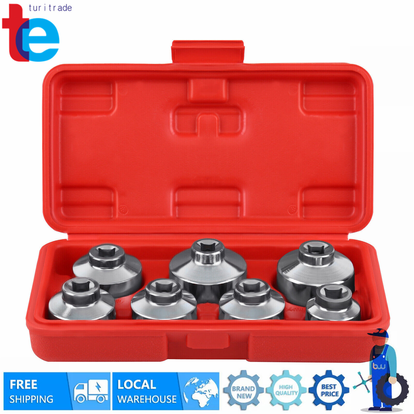7Pcs/Set 24 27 29 30 32 36 38mm Oil Filter Cartridge Socket Wrench Set Metric