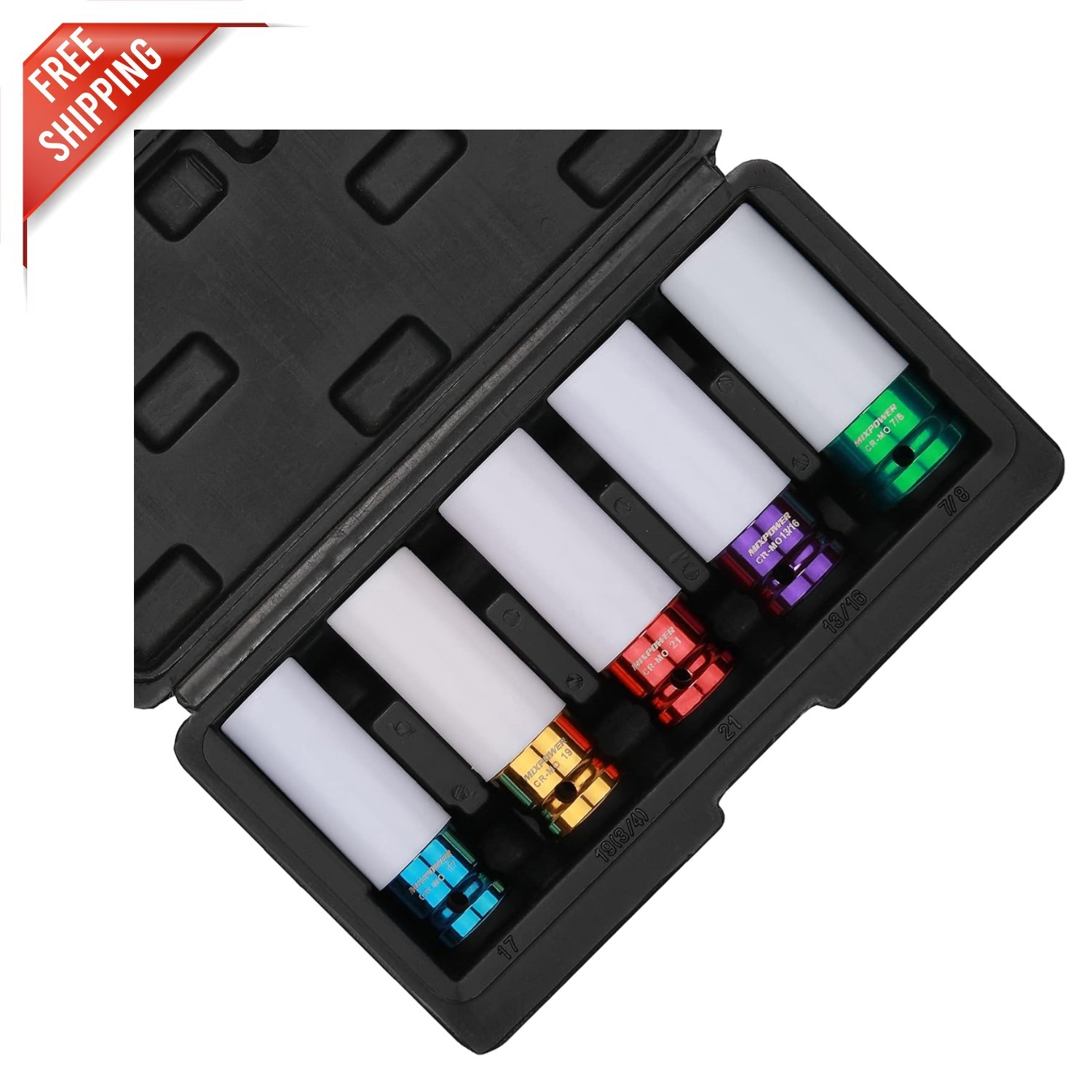 Lightweight 5-Piece CR-MO Impact Socket Set with Laser Marked Sizes for Easy Use