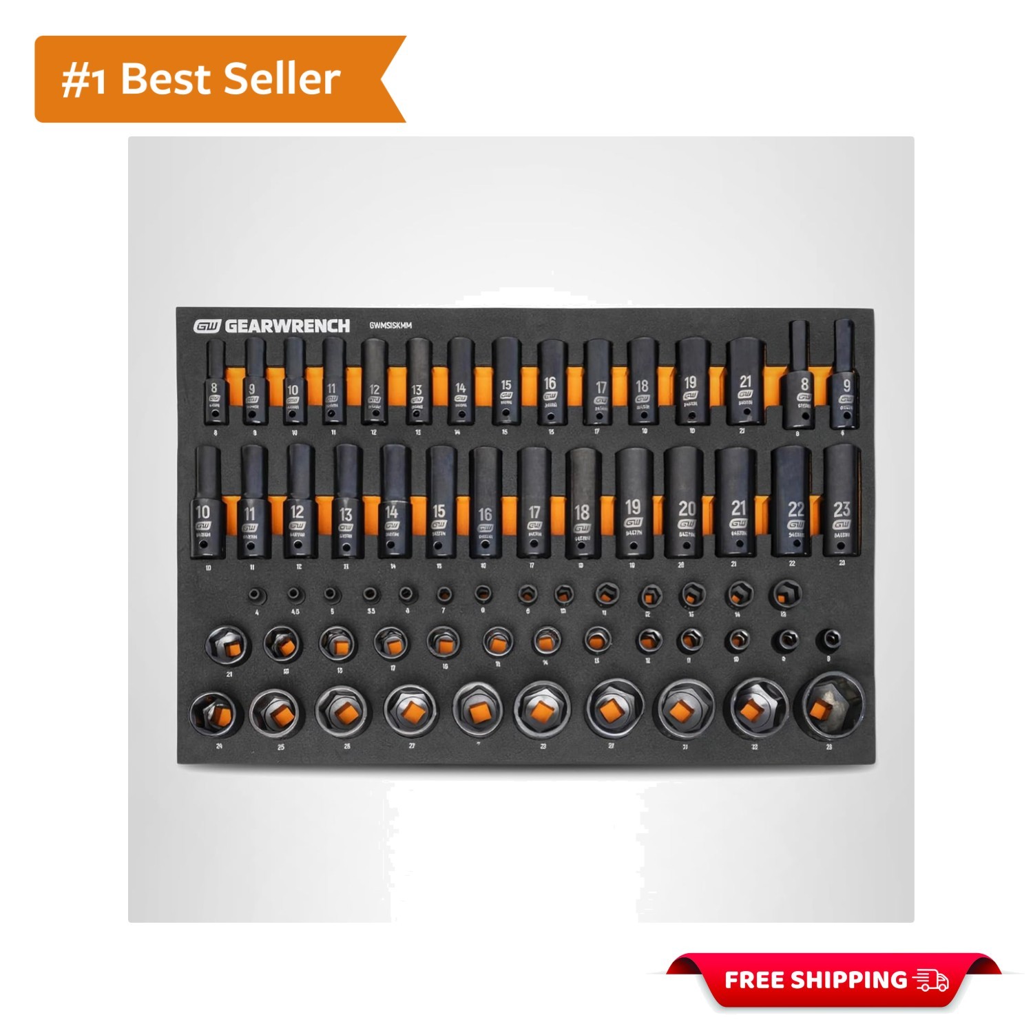 66 Piece 1/4”, 3/8”, 1/2” Drive 6 Point Metric Impact Socket Set in Foam Stor…
