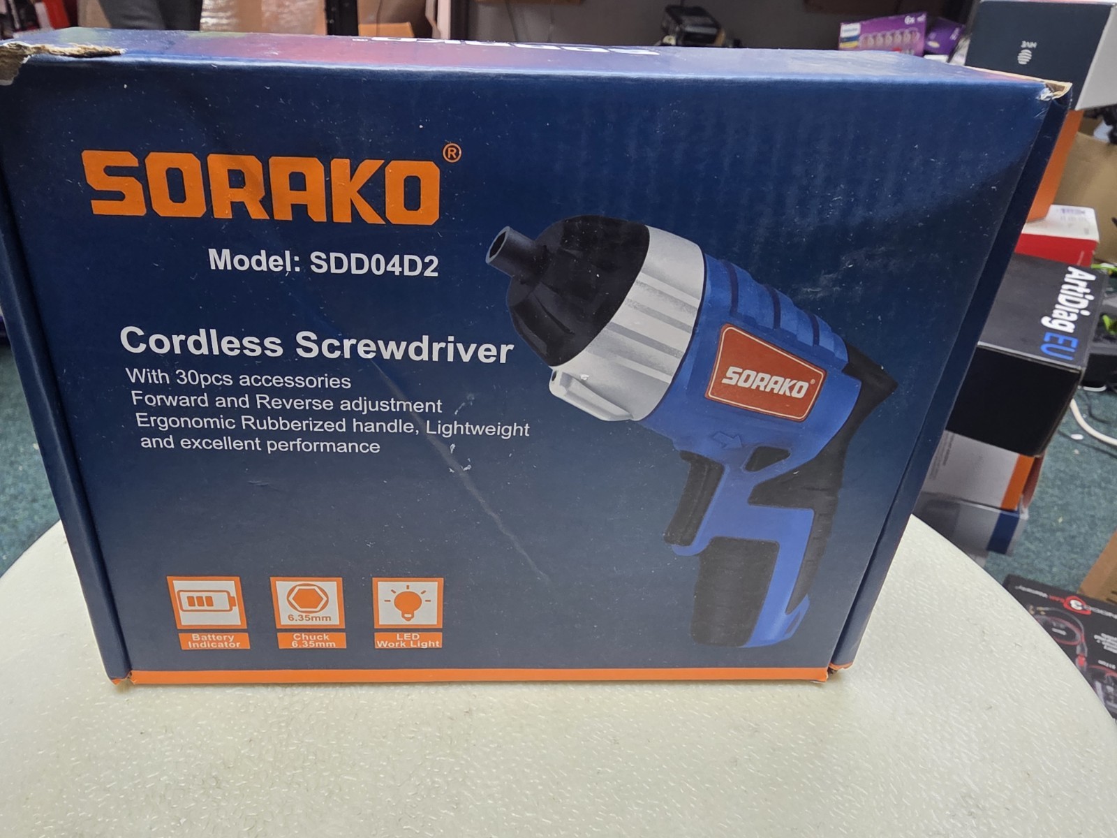 SORAKO 3.6V Cordless Electric Screwdriver 6Nm, Rechargeable 1.3Ah Li-ion Battery