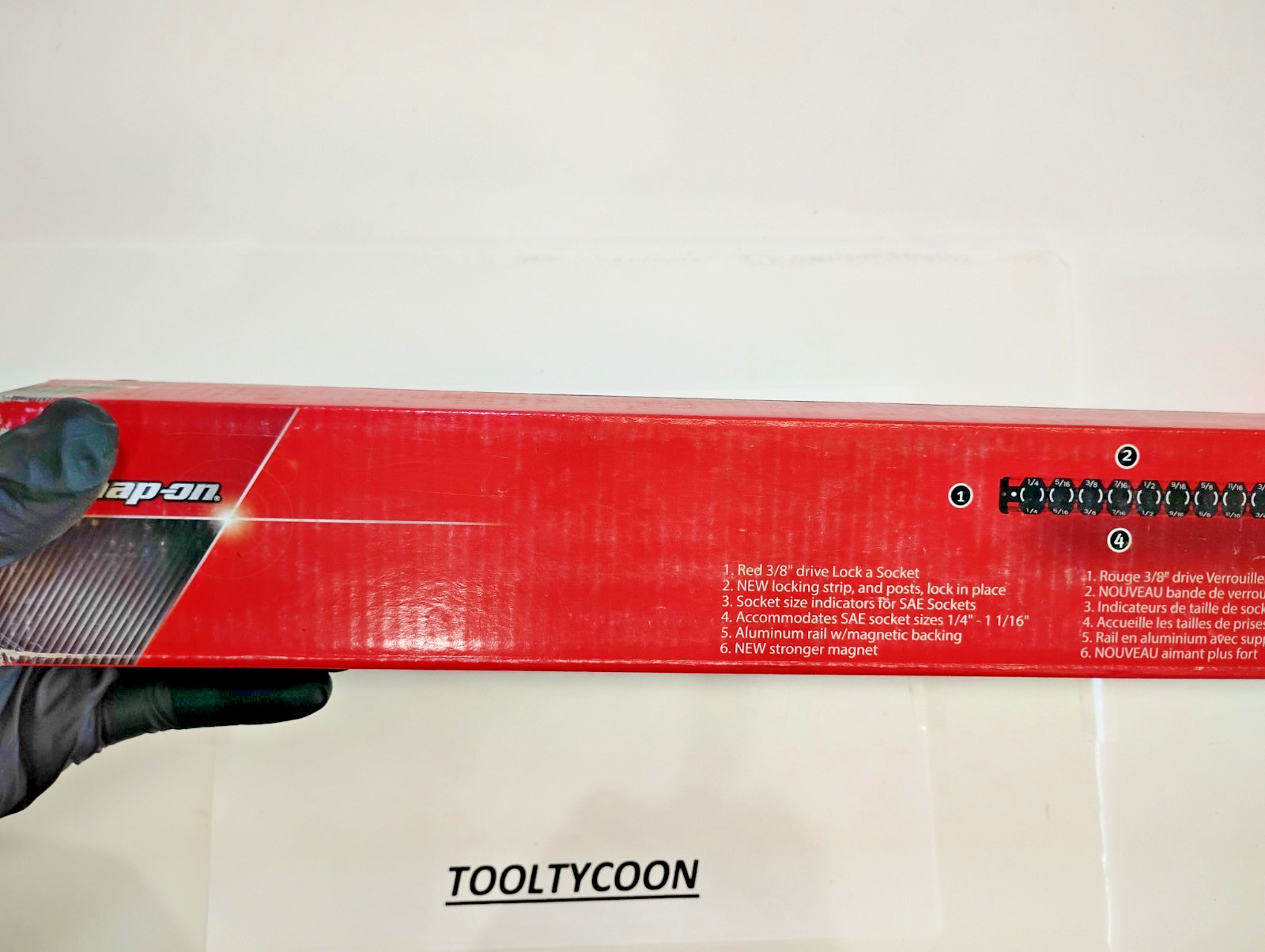 Snap-on Tools NEW RED 3/8″ Drive SAE 14 Post Lock-A-Socket Rail LAS38SR