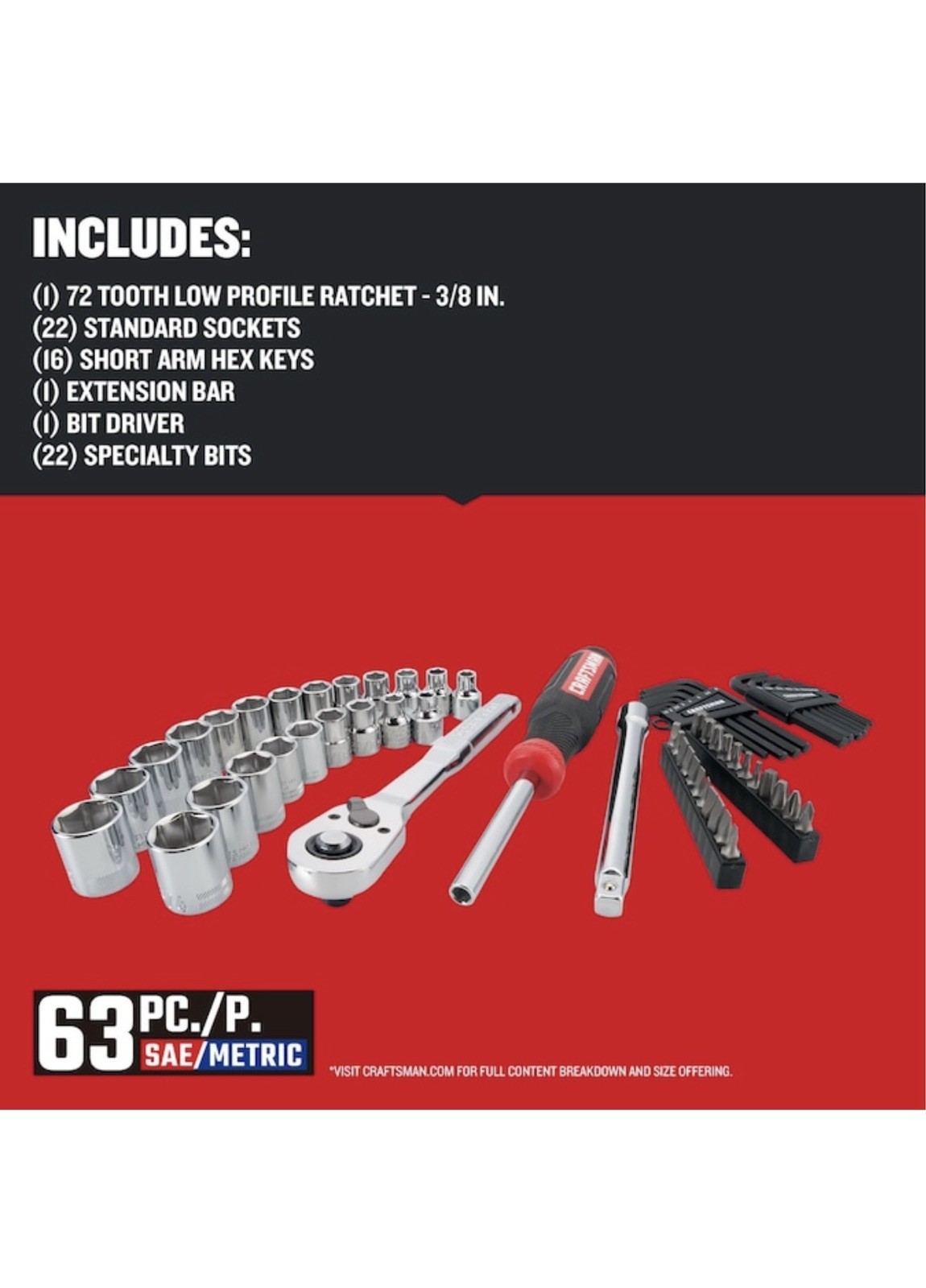 New Craftsman 63-Piece Standard and Metric Combination Chrome Mechanics Tool Set
