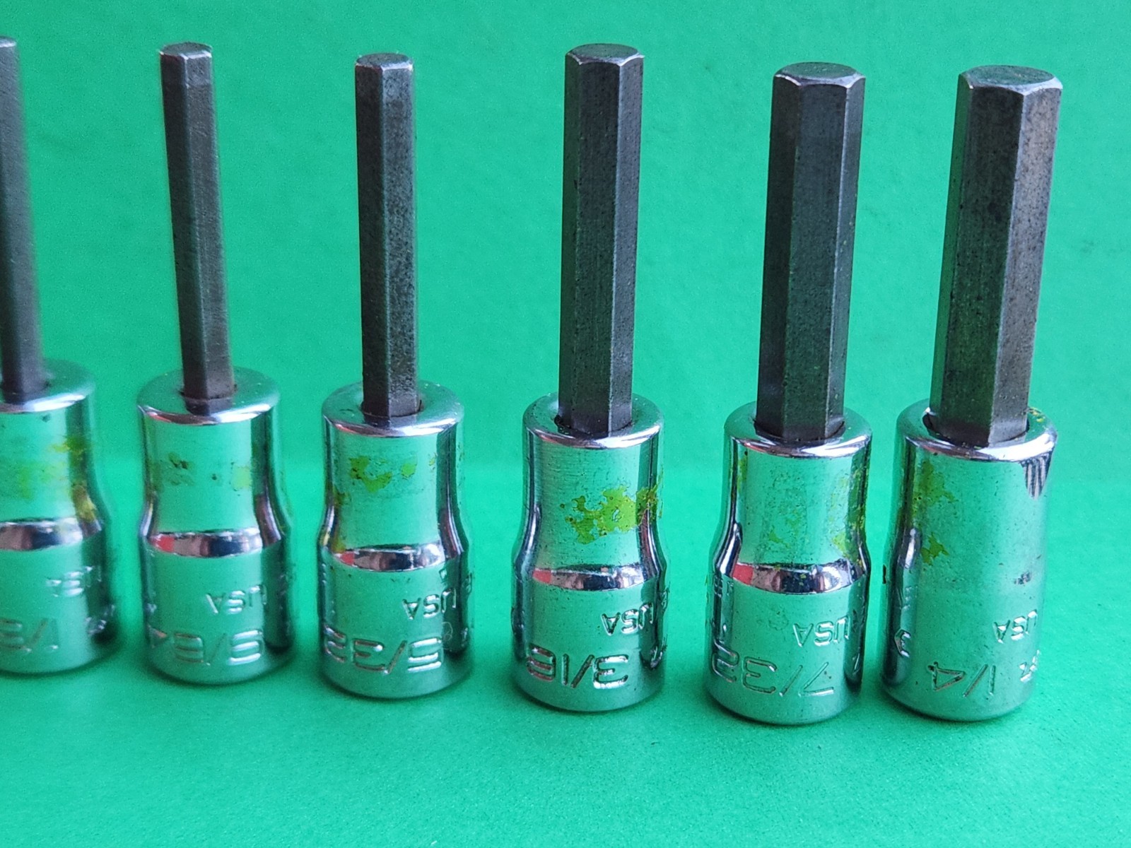 Snap On 10 pc 1/4″ Dr. SAE Hex Driver Bit Socket Set 1/16″-1/4″