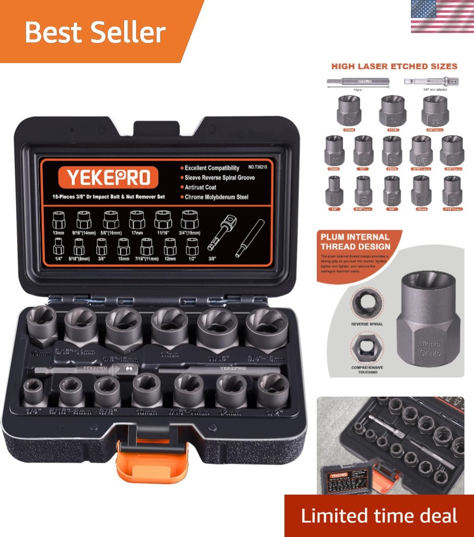 Professional 15-Piece Impact Bolt & Nut Remover Set – Chrome Molybdenum Steel