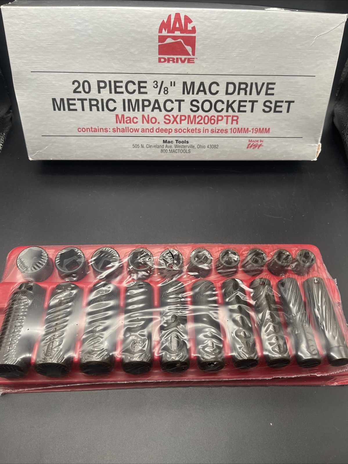 Mac Tools SXPM206PTR 20pc 3/8 Mac Drive Metric Impact Socket Set