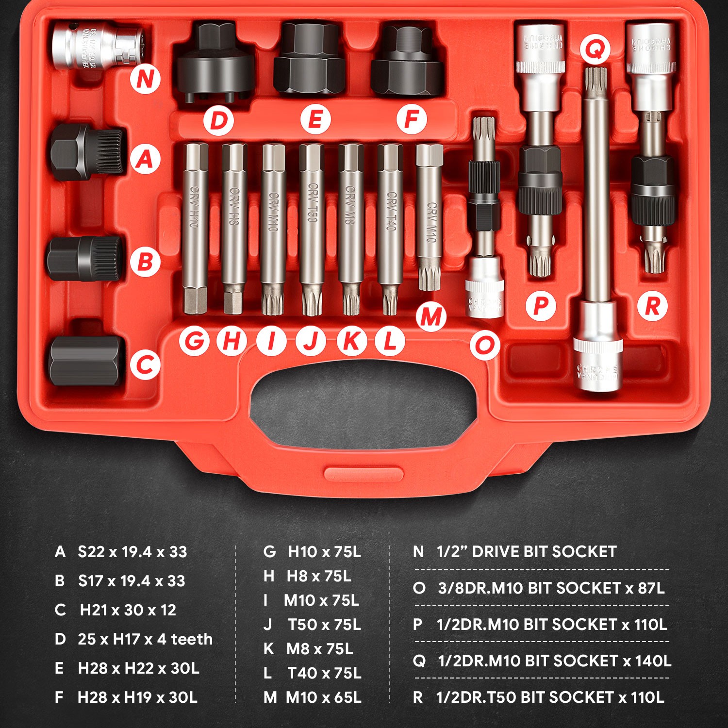 18Pcs Alternator Freewheel Pulley Removal Set Socket Bit Service Tool Kit w/Case