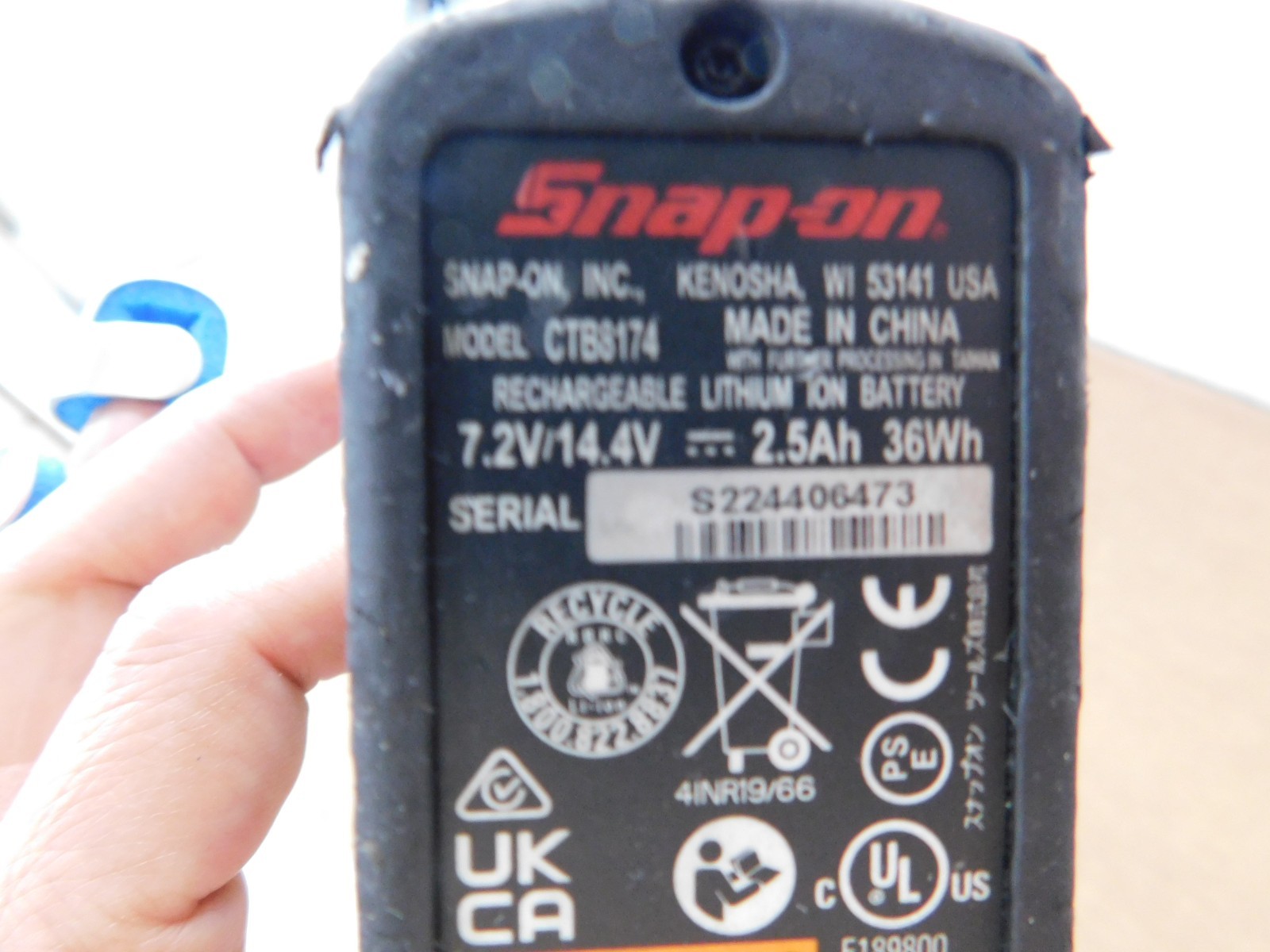 Snapon Ratchet Cordless Long Neck 1/4″ 14.4V WITH BATTERY CTR817G *NICE*