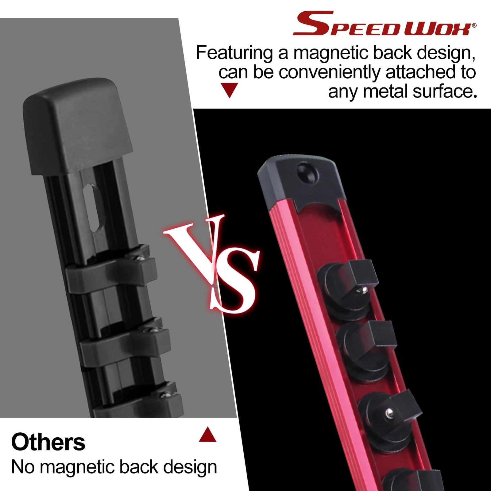 SPEEDWOX Magnetic Socket Organizer 3/8-Inch Drive Aluminum 3/8-inch, Red
