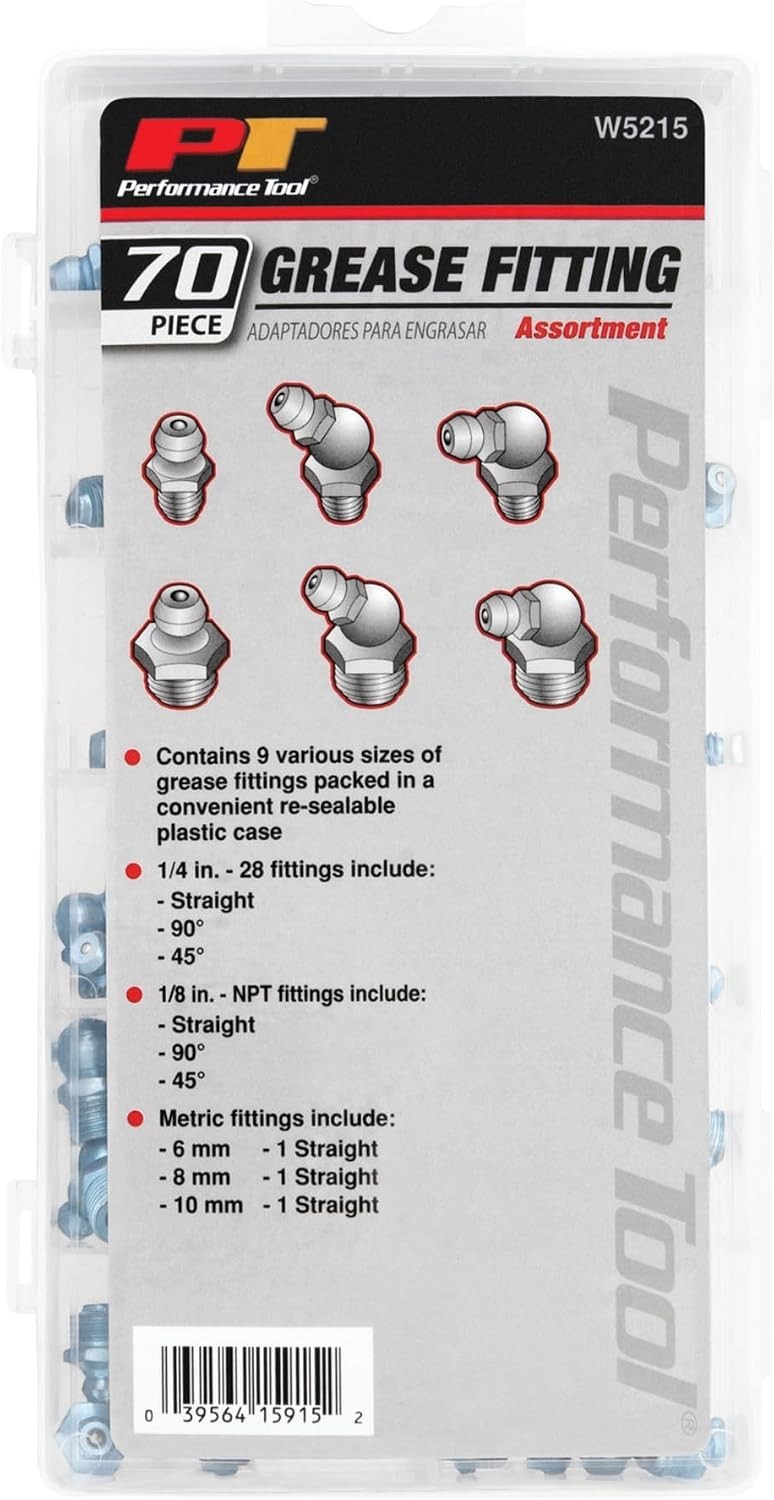 70-Piece Grease Fitting Set Versatile SAE/Metric Zerk Nipples with Storage Case