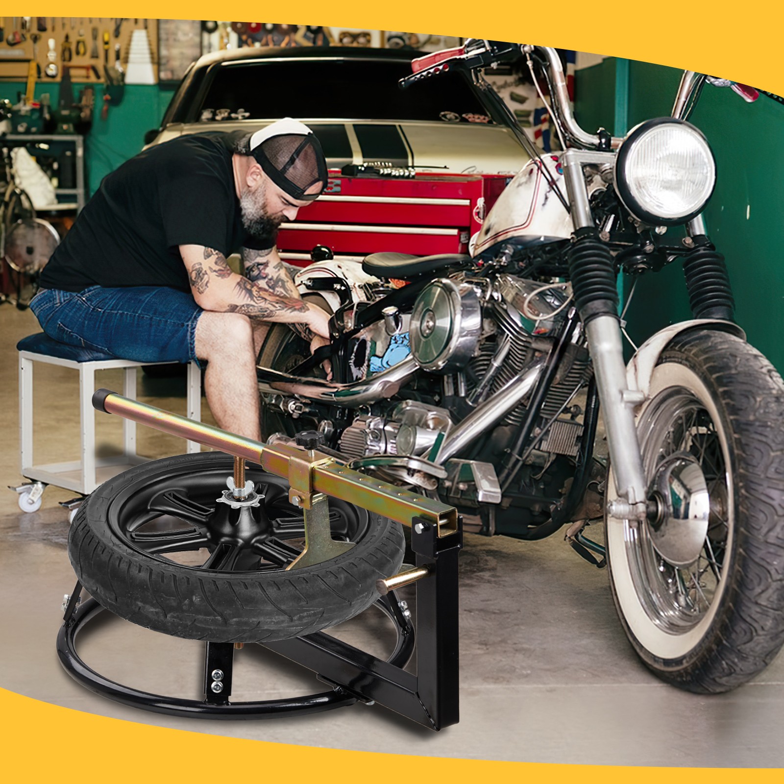 Portable Motorcycle Tire Changing Stand with Bead Breaker Pro Motorsport Product