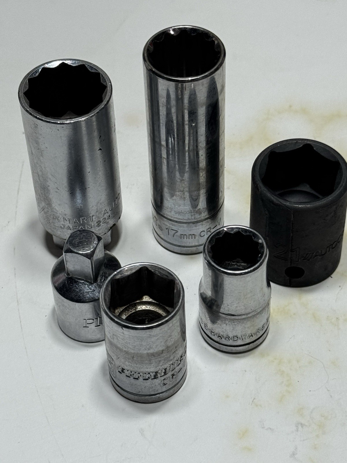 Mixed 1/2 Drive Socket Lot 6pc AutoCraft Pittsburgh JobSmart Kmart 21mm 17mm