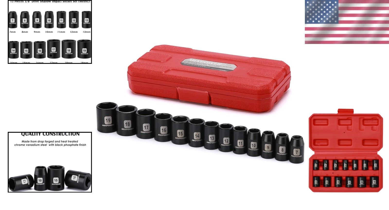High-Torque 6pt Shallow Impact Socket Set, 13pc
