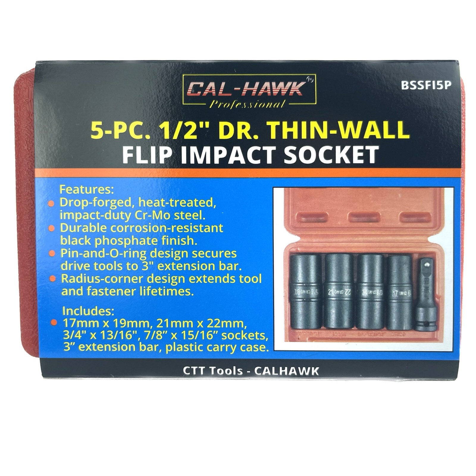 5 Pcs 1/2inch Drive Thin Wall Impact Socket Set Flip Socket Set Incl 3inch Drive