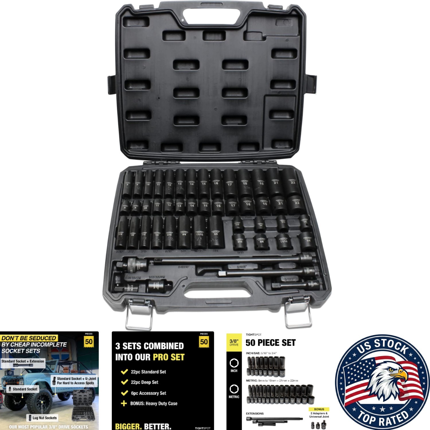 Pro 3/8″ Drive Impact Socket Set, 50pc – Perfect for Tight Spaces & Power