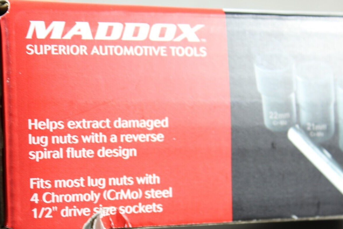 NEW Maddox Universal Locking Lug Nut Removal Set: 17mm, 19mm, 21mm & 22mm MC5-1