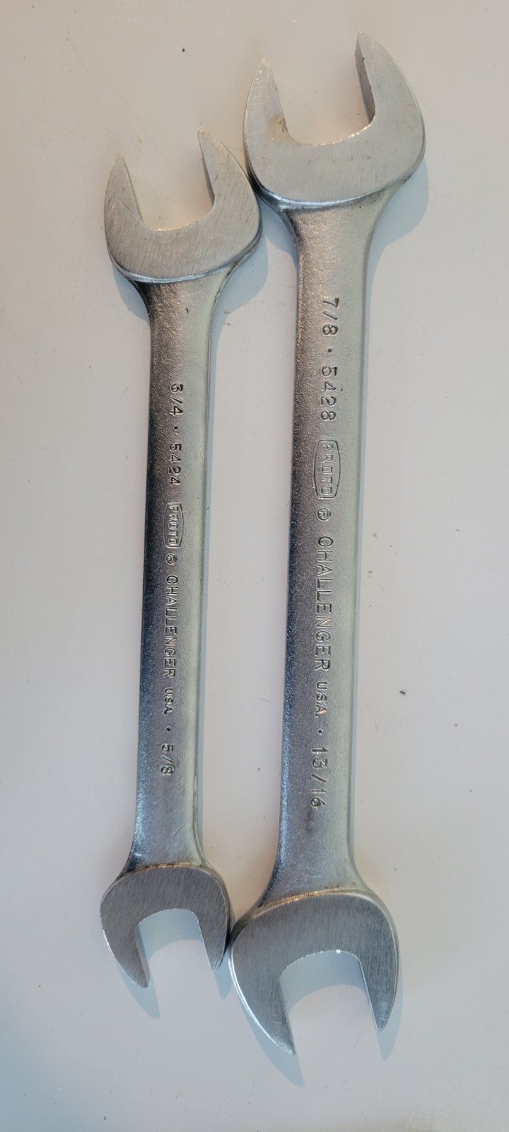 Set Of 2 Challenger by Proto 5/8-3/4”, 7/8-13/16 Double Open End Wrench USA
