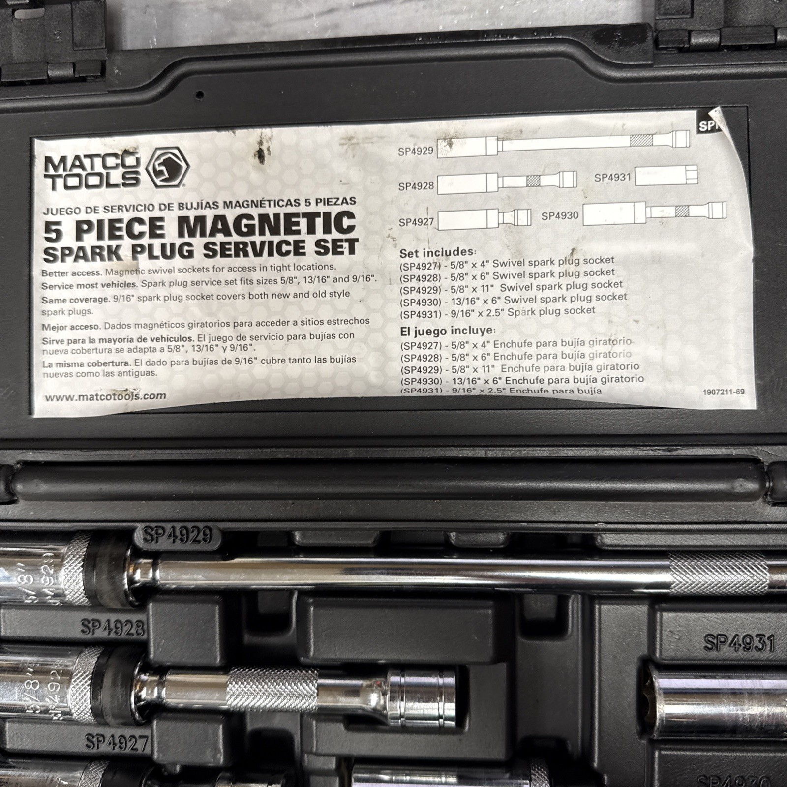 Matco Tools SPK5M Magnetic 5pc Spark Plug Service Set with Case