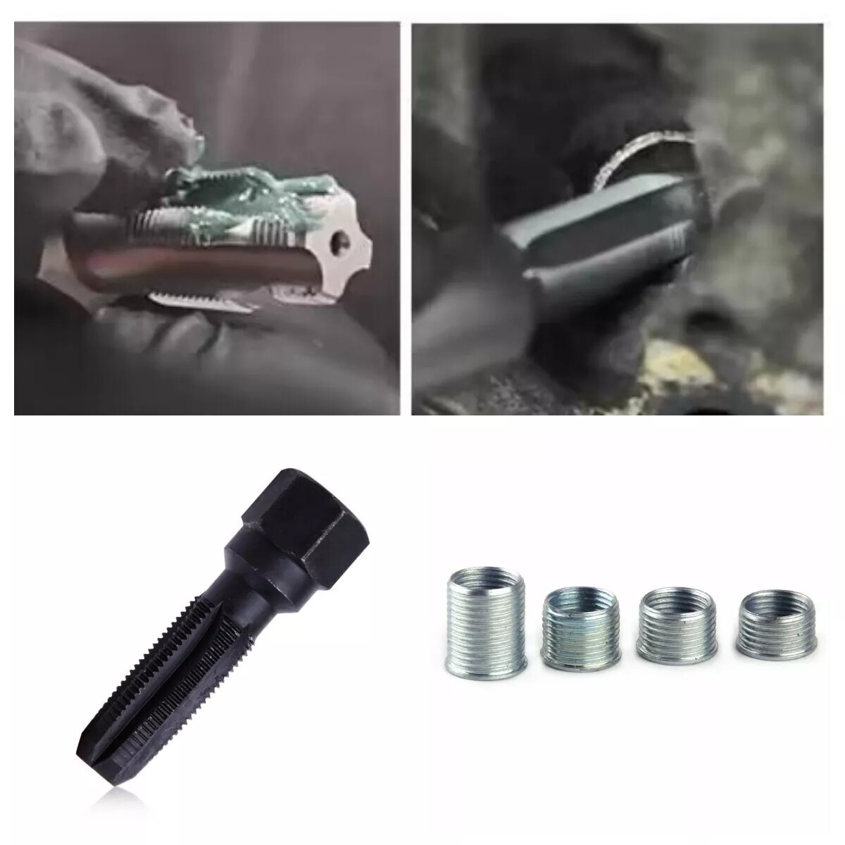 14mm Spark Plug Rethread Thread Repair Kit Helicoil Reamer Tap Tool w/ 4 Inserts