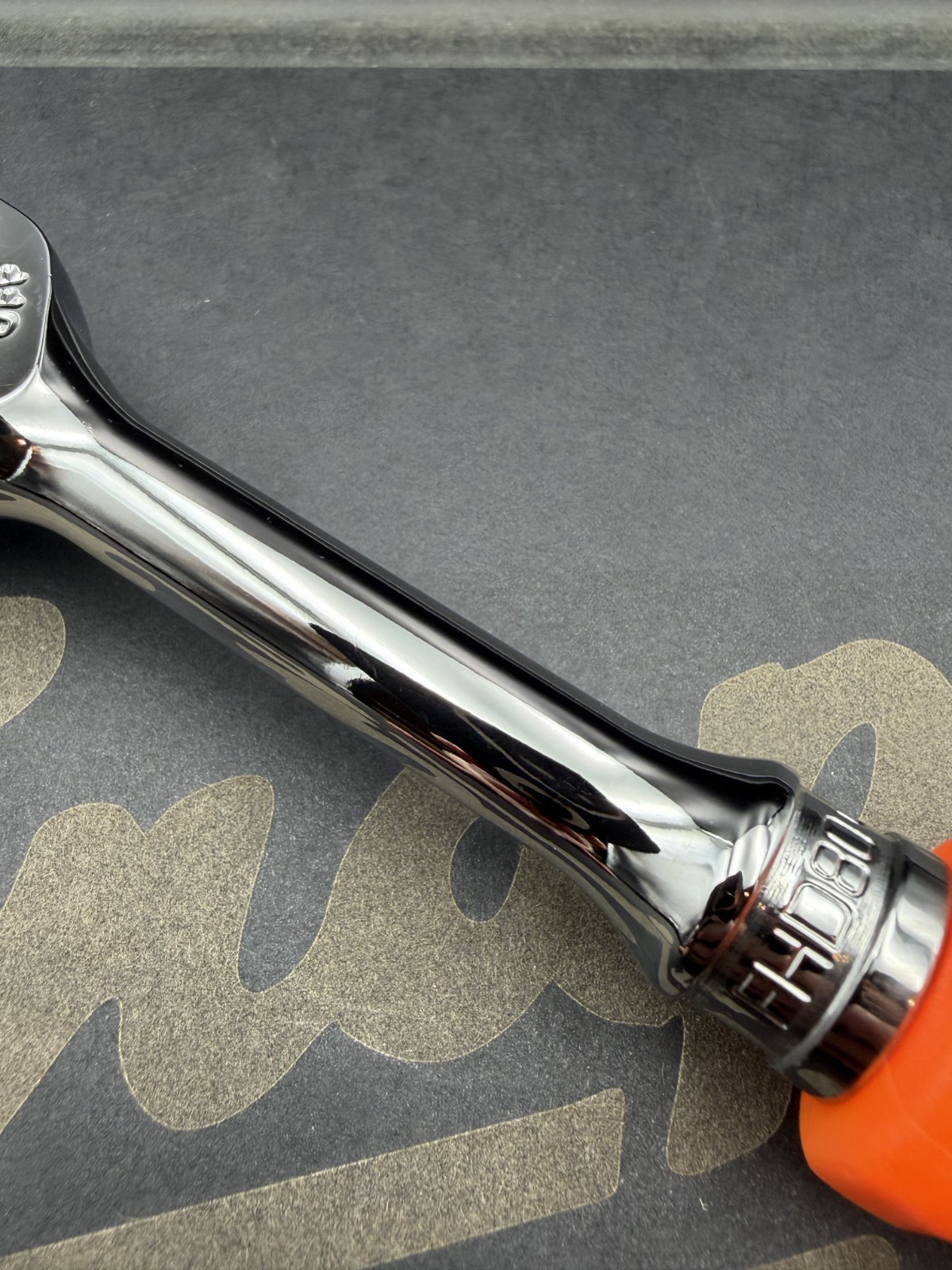 Snap-on FHD80 NOS NON-USA Stamped Head ORANGE 3/8″ Dr Hard Grip Ratchet