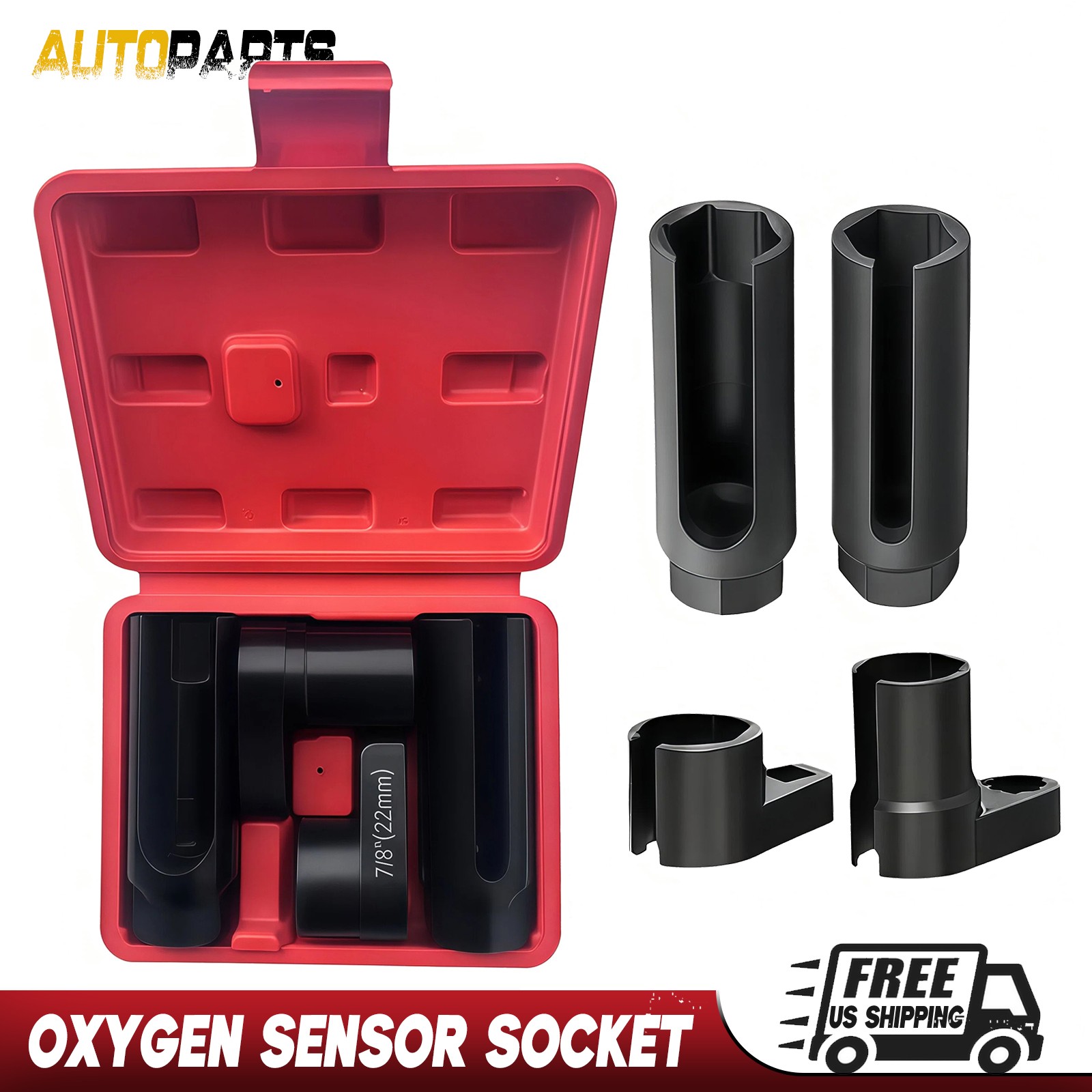 4pcs O2 Oxygen Sensor Socket Wrench Removal Tool 3/8″ 1/2″ Drive x 7/8″ 22mm Set