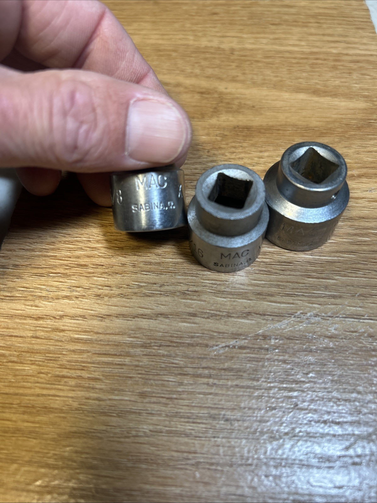 MAC – Lot Of 3 Shallow Sockets, M3/8” Drive,6pt (5/8”, 11/16” & 3/4”) Sabina, O