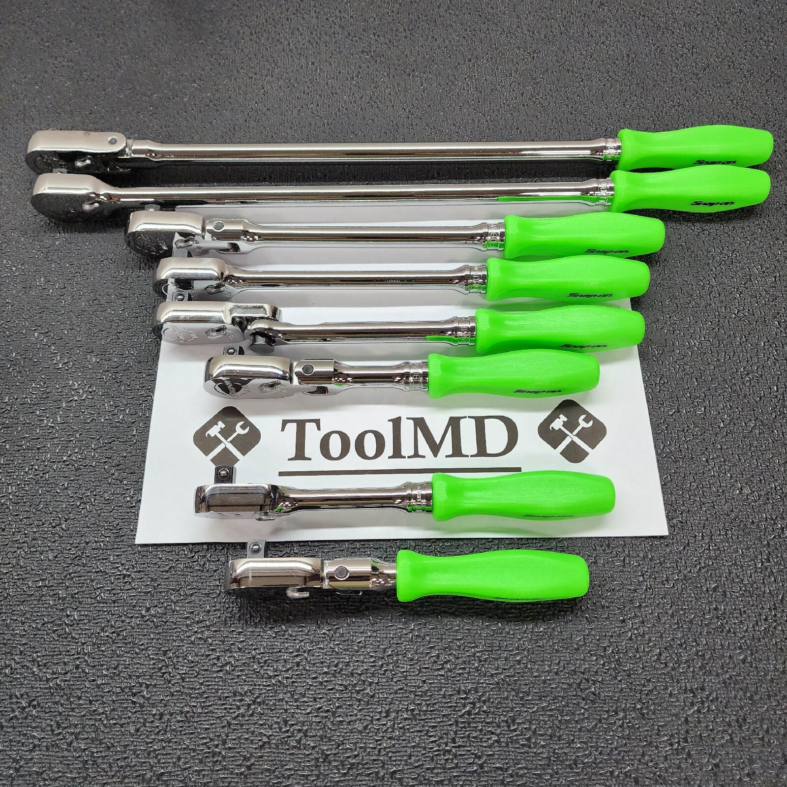 Snap-on Tools NEW 8pc GREEN Hard Handle 3/8″ Drv. Fixed & Flex-Head Ratchet Set