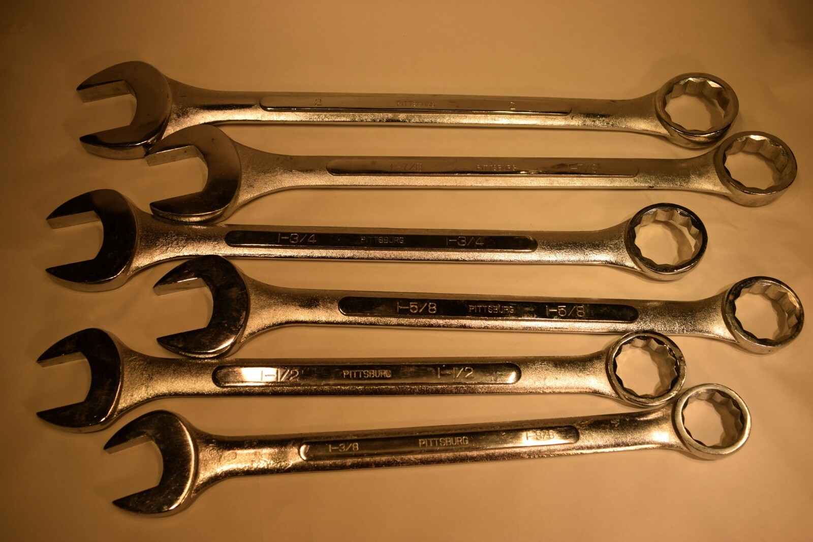 6 Large Pittsburgh Combination Wrenches 2″, 1-7/8, 1-3/4, 1-5/8, 1-1/2, 1-3/8